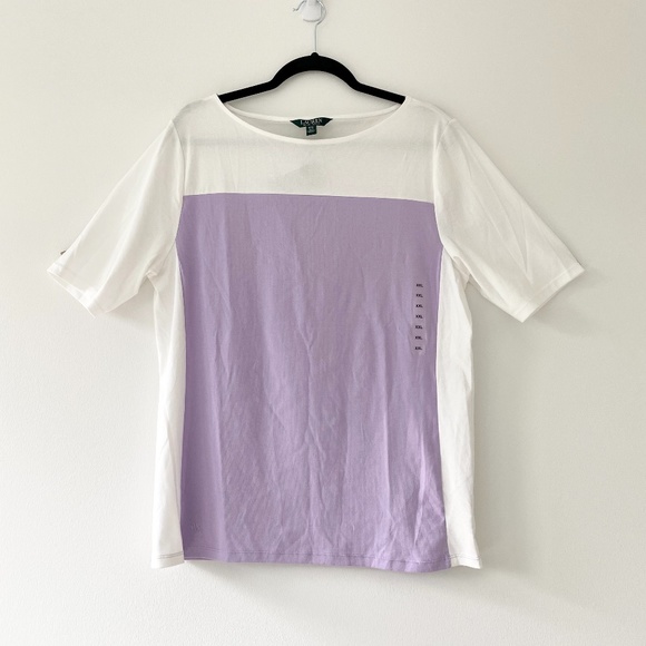 Lauren Ralph Lauren Purple Color Block T-shirt - Picture 1 of 4